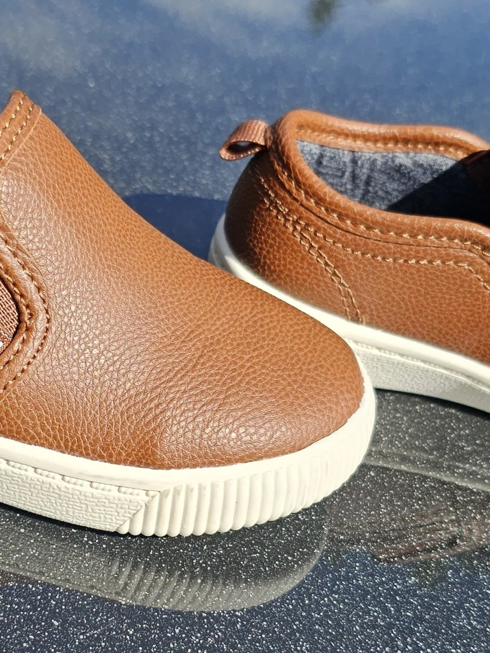 Carter's Tan Slip-On Kids Dress Shoes with White Sole